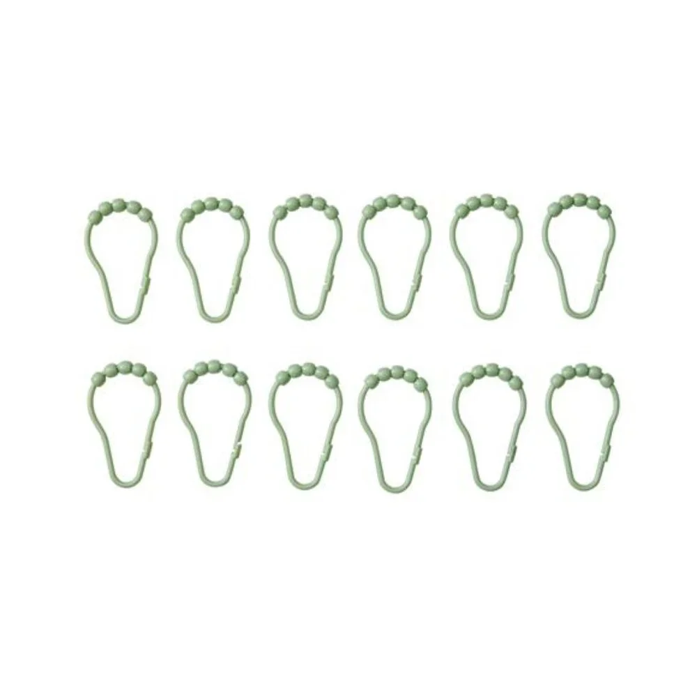 15-Piece Green Leaves Print Polyester Shower Curtain Set 70